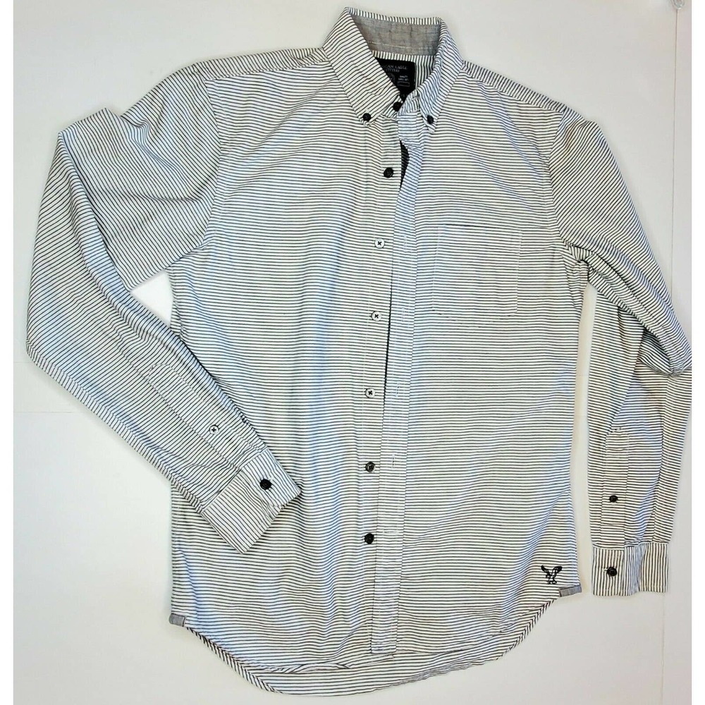 Mens American Eagle Shirt Size XS Grey White Stripes